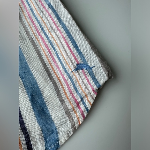 Tommy Bahama Striped 100% Linen Long Sleeve Textured Button Up Shirt Men’s XXL - Picture 7 of 8